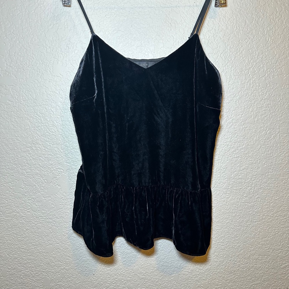 J. Crew Womens 0 Tank Top Velvet Peplum Cami Black V-Neck Whimsical Festival